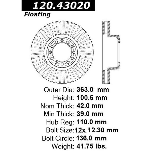 Centric Parts Premium Brake Rotor, 120.43020 120.43020